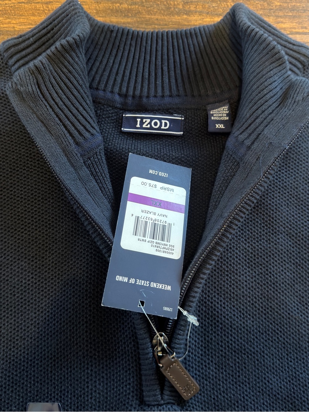 NWT IZOD Men's Navy Quarter-Zip Sweater - XXL